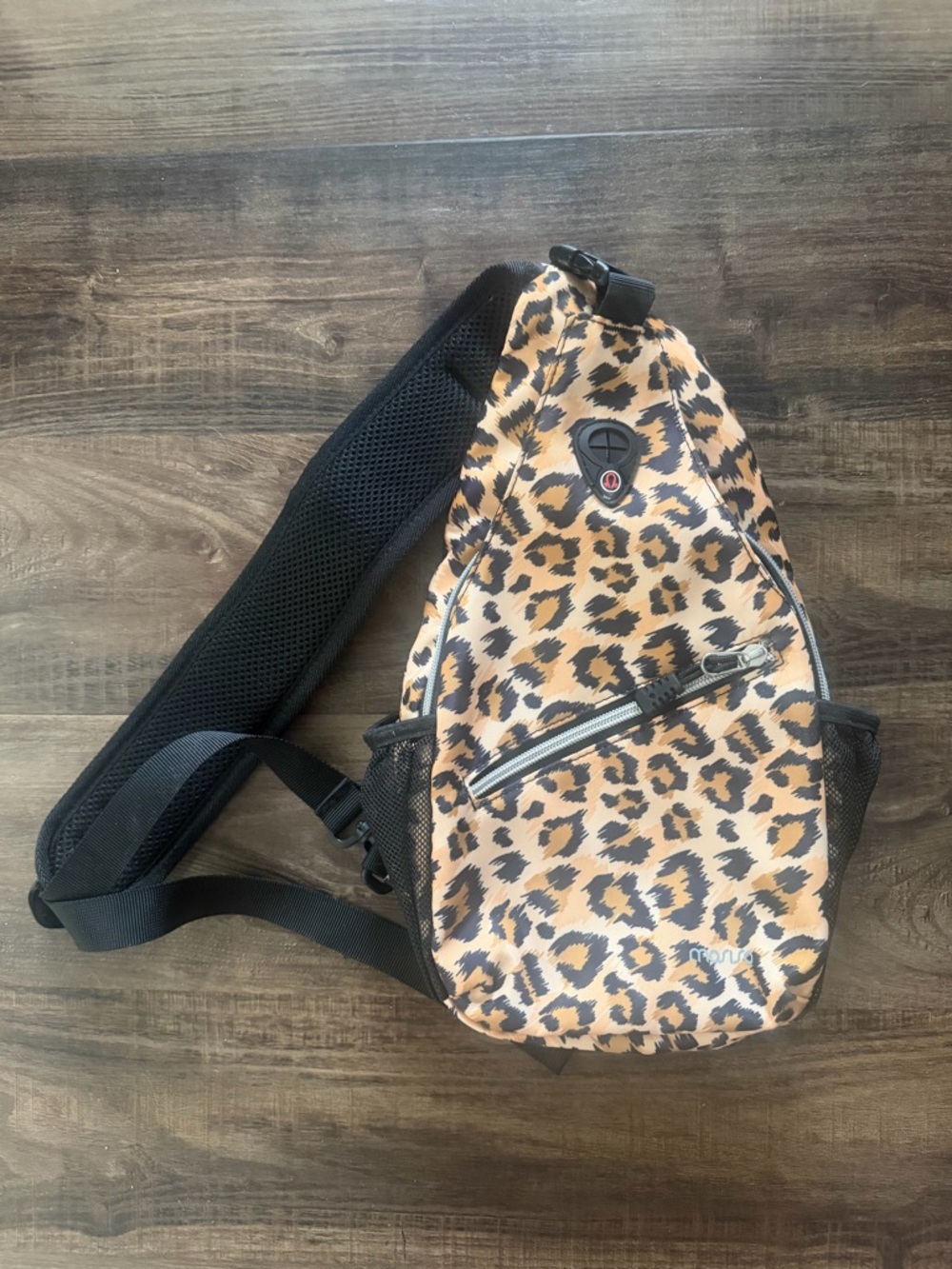 Leopard Print Sling Adjustable Crossbody Bag - Tan & Black